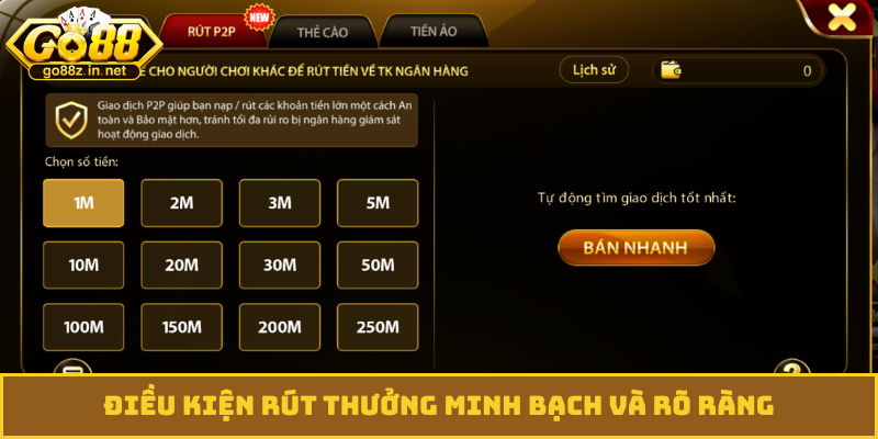 Điều kiện rút thưởng minh bạch và rõ ràng